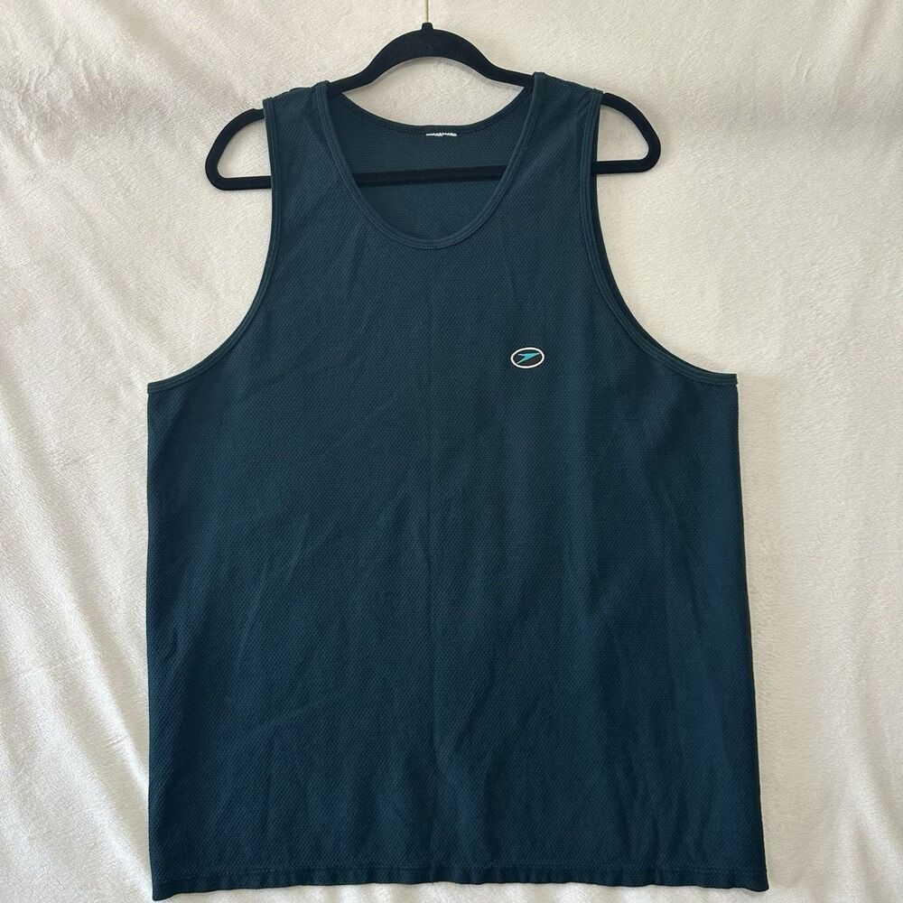 VTG Speedo Tank Top Y2k SpellOut Logo Waffle Knit Shirt Green Sz L-XL, Tag Gone